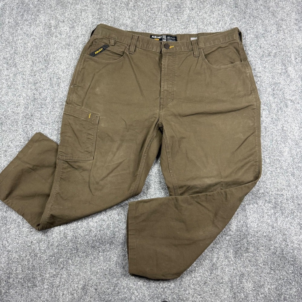 Ariat Rebar M4 Work Pants Mens fits 40x26 Brown Relaxed Straight Canvas Utility